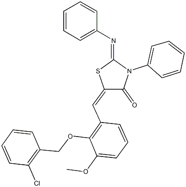 5-{2-[(2-chlorobenzyl)oxy]-3-methoxybenzylidene}-3-phenyl-2-(phenylimino)-1,3-thiazolidin-4-one,312503-35-8,结构式