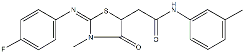 2-{2-[(4-fluorophenyl)imino]-3-methyl-4-oxo-1,3-thiazolidin-5-yl}-N-(3-methylphenyl)acetamide 化学構造式