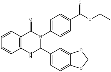 ethyl 4-(2-(1,3-benzodioxol-5-yl)-4-oxo-1,4-dihydro-3(2H)-quinazolinyl)benzoate 化学構造式