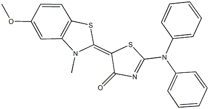 2-(diphenylamino)-5-(5-methoxy-3-methyl-1,3-benzothiazol-2(3H)-ylidene)-1,3-thiazol-4(5H)-one 化学構造式