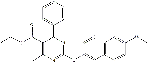 312506-85-7 ethyl 2-(4-methoxy-2-methylbenzylidene)-7-methyl-3-oxo-5-phenyl-2,3-dihydro-5H-[1,3]thiazolo[3,2-a]pyrimidine-6-carboxylate