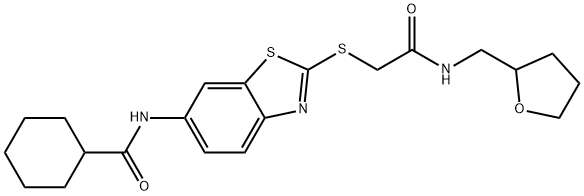 N-[2-({2-oxo-2-[(tetrahydro-2-furanylmethyl)amino]ethyl}sulfanyl)-1,3-benzothiazol-6-yl]cyclohexanecarboxamide Structure