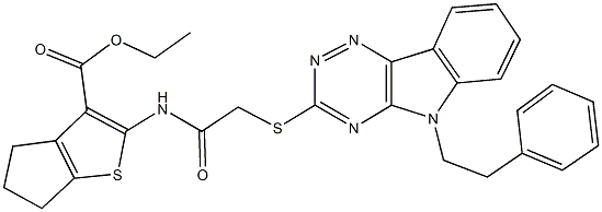 ethyl 2-[({[5-(2-phenylethyl)-5H-[1,2,4]triazino[5,6-b]indol-3-yl]sulfanyl}acetyl)amino]-5,6-dihydro-4H-cyclopenta[b]thiophene-3-carboxylate,312508-91-1,结构式