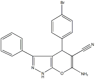 6-amino-4-(4-bromophenyl)-3-phenyl-1,4-dihydropyrano[2,3-c]pyrazole-5-carbonitrile Structure