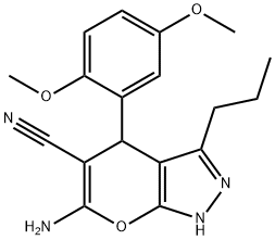 6-amino-4-(2,5-dimethoxyphenyl)-3-propyl-1,4-dihydropyrano[2,3-c]pyrazole-5-carbonitrile 结构式