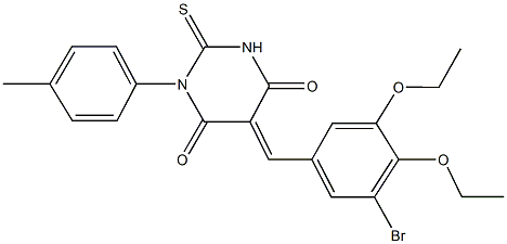 5-(3-bromo-4,5-diethoxybenzylidene)-1-(4-methylphenyl)-2-thioxodihydro-4,6(1H,5H)-pyrimidinedione Structure