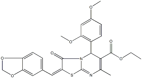 ethyl 2-(1,3-benzodioxol-5-ylmethylene)-5-(2,4-dimethoxyphenyl)-7-methyl-3-oxo-2,3-dihydro-5H-[1,3]thiazolo[3,2-a]pyrimidine-6-carboxylate Struktur