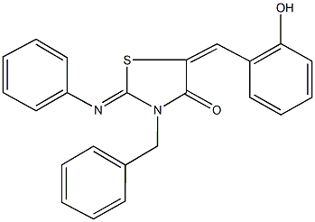 3-benzyl-5-(2-hydroxybenzylidene)-2-(phenylimino)-1,3-thiazolidin-4-one Struktur