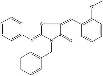 3-benzyl-5-(2-methoxybenzylidene)-2-(phenylimino)-1,3-thiazolidin-4-one Structure