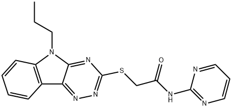 2-[(5-propyl-5H-[1,2,4]triazino[5,6-b]indol-3-yl)sulfanyl]-N-(2-pyrimidinyl)acetamide|