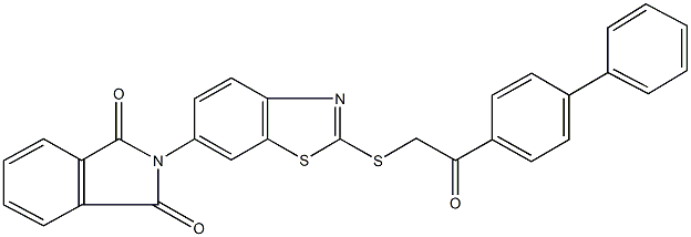 2-{2-[(2-[1,1'-biphenyl]-4-yl-2-oxoethyl)sulfanyl]-1,3-benzothiazol-6-yl}-1H-isoindole-1,3(2H)-dione 结构式