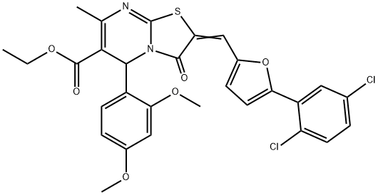 ethyl 2-{[5-(2,5-dichlorophenyl)-2-furyl]methylene}-5-(2,4-dimethoxyphenyl)-7-methyl-3-oxo-2,3-dihydro-5H-[1,3]thiazolo[3,2-a]pyrimidine-6-carboxylate Structure