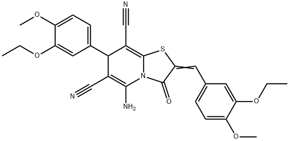 5-amino-2-(3-ethoxy-4-methoxybenzylidene)-7-(3-ethoxy-4-methoxyphenyl)-3-oxo-2,3-dihydro-7H-[1,3]thiazolo[3,2-a]pyridine-6,8-dicarbonitrile Structure