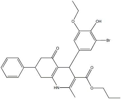 propyl 4-(3-bromo-5-ethoxy-4-hydroxyphenyl)-2-methyl-5-oxo-7-phenyl-1,4,5,6,7,8-hexahydro-3-quinolinecarboxylate 结构式