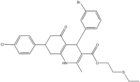 2-(ethylsulfanyl)ethyl 4-(3-bromophenyl)-7-(4-chlorophenyl)-2-methyl-5-oxo-1,4,5,6,7,8-hexahydro-3-quinolinecarboxylate Structure