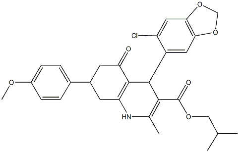 isobutyl 4-(6-chloro-1,3-benzodioxol-5-yl)-7-(4-methoxyphenyl)-2-methyl-5-oxo-1,4,5,6,7,8-hexahydro-3-quinolinecarboxylate Structure