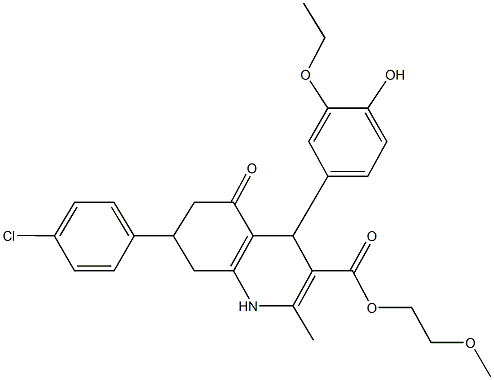 2-methoxyethyl 7-(4-chlorophenyl)-4-(3-ethoxy-4-hydroxyphenyl)-2-methyl-5-oxo-1,4,5,6,7,8-hexahydro-3-quinolinecarboxylate Structure