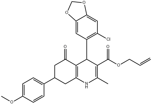 allyl 4-(6-chloro-1,3-benzodioxol-5-yl)-7-(4-methoxyphenyl)-2-methyl-5-oxo-1,4,5,6,7,8-hexahydro-3-quinolinecarboxylate 结构式