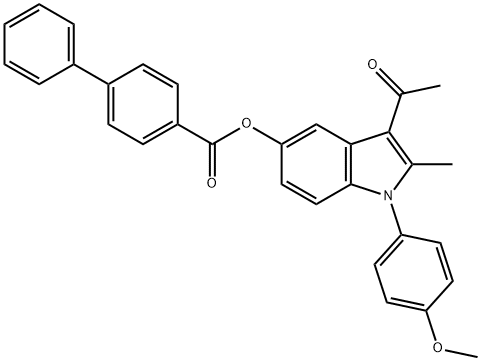 3-acetyl-1-(4-methoxyphenyl)-2-methyl-1H-indol-5-yl [1,1'-biphenyl]-4-carboxylate 化学構造式