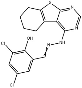 3,5-dichloro-2-hydroxybenzaldehyde 5,6,7,8-tetrahydro[1]benzothieno[2,3-d]pyrimidin-4-ylhydrazone Structure