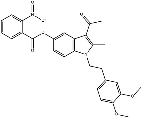 3-acetyl-1-[2-(3,4-dimethoxyphenyl)ethyl]-2-methyl-1H-indol-5-yl 2-nitrobenzoate 化学構造式