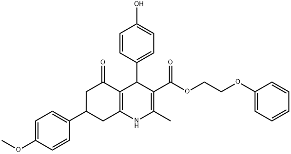 2-phenoxyethyl 4-(4-hydroxyphenyl)-7-(4-methoxyphenyl)-2-methyl-5-oxo-1,4,5,6,7,8-hexahydro-3-quinolinecarboxylate Struktur