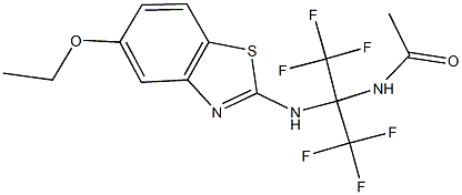 N-[1-[(5-ethoxy-1,3-benzothiazol-2-yl)amino]-2,2,2-trifluoro-1-(trifluoromethyl)ethyl]acetamide Struktur