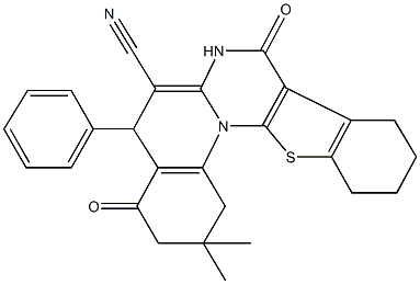 312536-76-8 2,2-dimethyl-4,8-dioxo-5-phenyl-1,3,4,5,7,8,9,10,11,12-decahydro-2H-[1]benzothieno[3',2':5,6]pyrimido[1,2-a]quinoline-6-carbonitrile