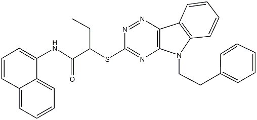 N-(1-naphthyl)-2-{[5-(2-phenylethyl)-5H-[1,2,4]triazino[5,6-b]indol-3-yl]sulfanyl}butanamide 结构式