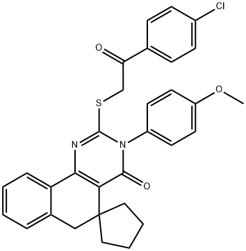 2-{[2-(4-chlorophenyl)-2-oxoethyl]sulfanyl}-3-(4-methoxyphenyl)-5,6-dihydrospiro(benzo[h]quinazoline-5,1'-cyclopentane)-4(3H)-one,312585-37-8,结构式