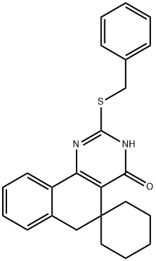 2-(benzylsulfanyl)-5,6-dihydrospiro(benzo[h]quinazoline-5,1'-cyclohexane)-4(3H)-one 化学構造式