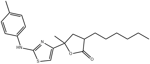 3-hexyl-5-methyl-5-[2-(4-toluidino)-1,3-thiazol-4-yl]dihydro-2(3H)-furanone,312585-62-9,结构式