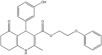 2-phenoxyethyl 4-(3-hydroxyphenyl)-2-methyl-5-oxo-1,4,5,6,7,8-hexahydro-3-quinolinecarboxylate Struktur