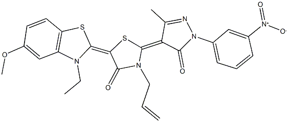 3-allyl-5-(3-ethyl-5-methoxy-1,3-benzothiazol-2(3H)-ylidene)-2-(1-{3-nitrophenyl}-3-methyl-5-oxo-1,5-dihydro-4H-pyrazol-4-ylidene)-1,3-thiazolidin-4-one|