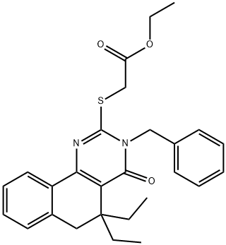 ethyl [(3-benzyl-5,5-diethyl-4-oxo-3,4,5,6-tetrahydrobenzo[h]quinazolin-2-yl)sulfanyl]acetate 化学構造式