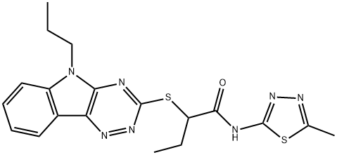 N-(5-methyl-1,3,4-thiadiazol-2-yl)-2-[(5-propyl-5H-[1,2,4]triazino[5,6-b]indol-3-yl)sulfanyl]butanamide 化学構造式