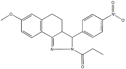 3-{4-nitrophenyl}-7-methoxy-2-propionyl-3,3a,4,5-tetrahydro-2H-benzo[g]indazole Struktur