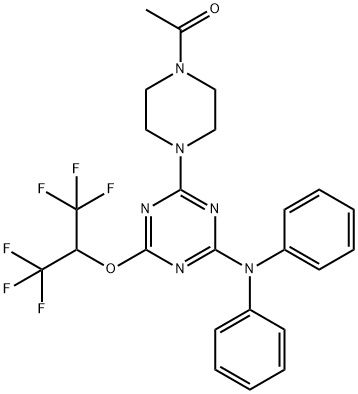 4-(4-acetyl-1-piperazinyl)-N,N-diphenyl-6-[2,2,2-trifluoro-1-(trifluoromethyl)ethoxy]-1,3,5-triazin-2-amine Struktur