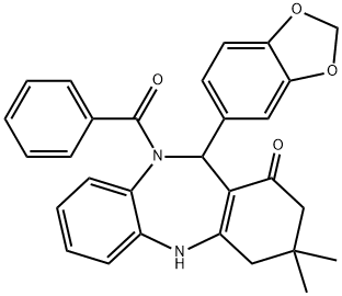 11-(1,3-benzodioxol-5-yl)-10-benzoyl-3,3-dimethyl-2,3,4,5,10,11-hexahydro-1H-dibenzo[b,e][1,4]diazepin-1-one Structure