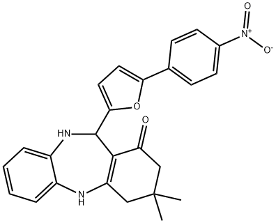 11-(5-{4-nitrophenyl}-2-furyl)-3,3-dimethyl-2,3,4,5,10,11-hexahydro-1H-dibenzo[b,e][1,4]diazepin-1-one Struktur