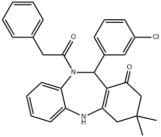 11-(3-chlorophenyl)-3,3-dimethyl-10-(phenylacetyl)-2,3,4,5,10,11-hexahydro-1H-dibenzo[b,e][1,4]diazepin-1-one,312621-72-0,结构式