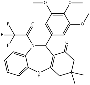 3,3-dimethyl-10-(trifluoroacetyl)-11-(3,4,5-trimethoxyphenyl)-2,3,4,5,10,11-hexahydro-1H-dibenzo[b,e][1,4]diazepin-1-one,312621-74-2,结构式