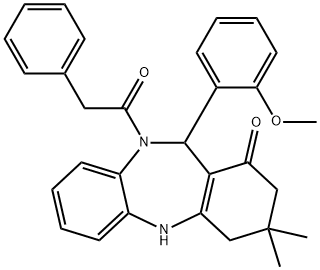 11-(2-methoxyphenyl)-3,3-dimethyl-10-(phenylacetyl)-2,3,4,5,10,11-hexahydro-1H-dibenzo[b,e][1,4]diazepin-1-one,312621-83-3,结构式