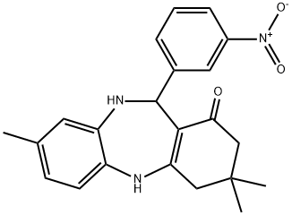 11-{3-nitrophenyl}-3,3,8-trimethyl-2,3,4,5,10,11-hexahydro-1H-dibenzo[b,e][1,4]diazepin-1-one Struktur
