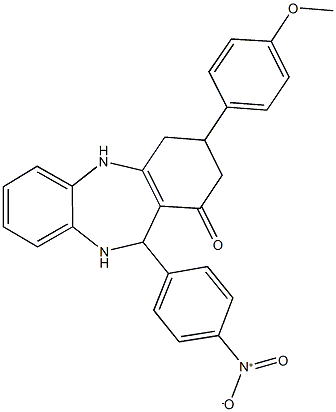 11-{4-nitrophenyl}-3-(4-methoxyphenyl)-2,3,4,5,10,11-hexahydro-1H-dibenzo[b,e][1,4]diazepin-1-one 结构式