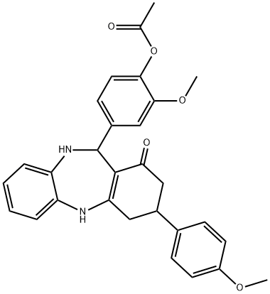 2-methoxy-4-[3-(4-methoxyphenyl)-1-oxo-2,3,4,5,10,11-hexahydro-1H-dibenzo[b,e][1,4]diazepin-11-yl]phenyl acetate Structure