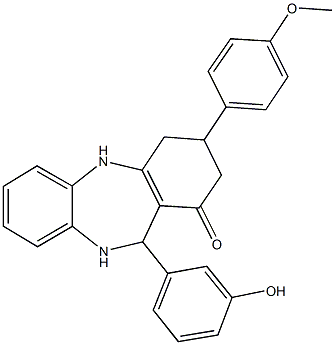 11-(3-hydroxyphenyl)-3-(4-methoxyphenyl)-2,3,4,5,10,11-hexahydro-1H-dibenzo[b,e][1,4]diazepin-1-one 化学構造式