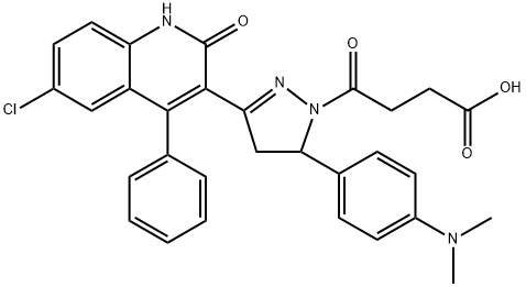 4-{3-(6-chloro-2-hydroxy-4-phenyl-3-quinolinyl)-5-[4-(dimethylamino)phenyl]-4,5-dihydro-1H-pyrazol-1-yl}-4-oxobutanoic acid Structure