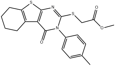 methyl {[3-(4-methylphenyl)-4-oxo-3,4,5,6,7,8-hexahydro[1]benzothieno[2,3-d]pyrimidin-2-yl]sulfanyl}acetate 化学構造式