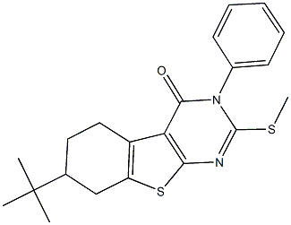 7-tert-butyl-2-(methylsulfanyl)-3-phenyl-5,6,7,8-tetrahydro[1]benzothieno[2,3-d]pyrimidin-4(3H)-one 结构式
